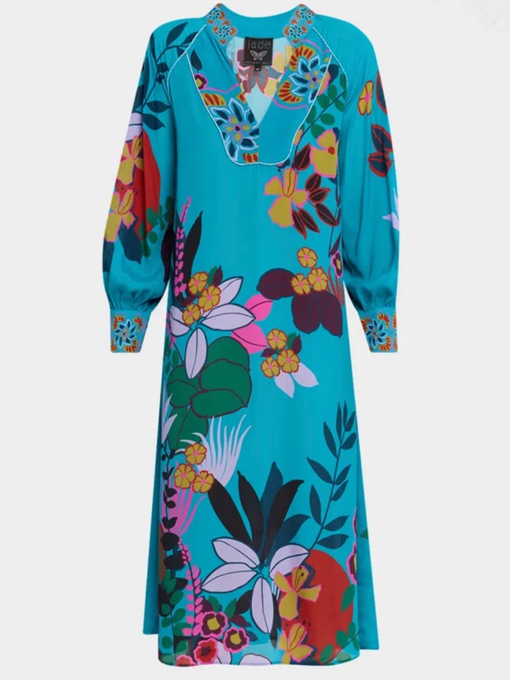 Johnny Was Jade NWT Small Ascension Luna Midi Dress Jade Green Long Sleeves Slip